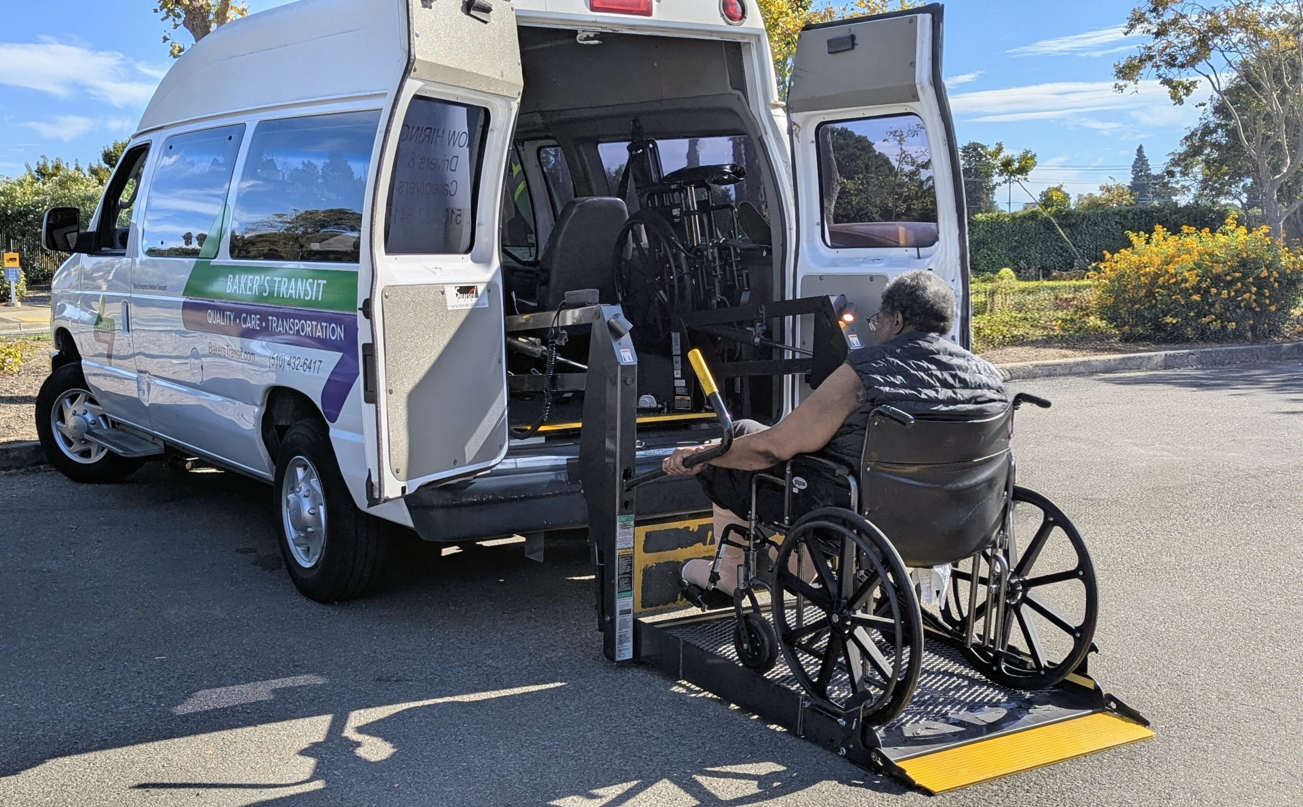Non-Emergency medical transportation patient on wheelchair lift